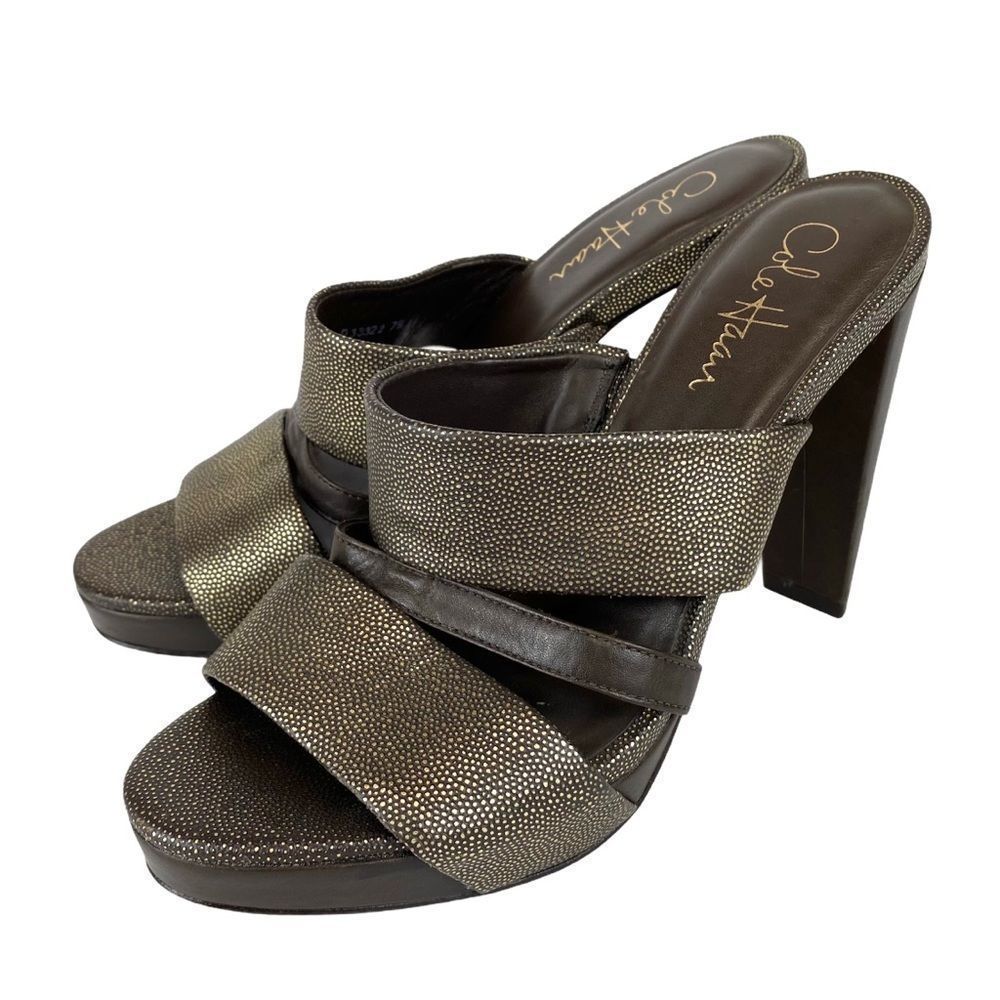 COLE HAAN / NIKE AIR Gold Leather Slide Sandals -7